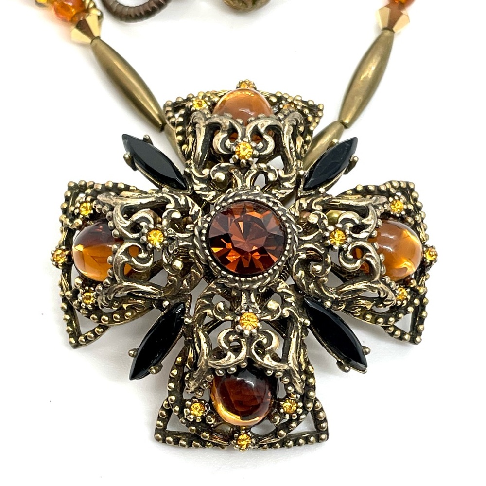 Vintage Selini Brooch and Amber Beaded Necklace
